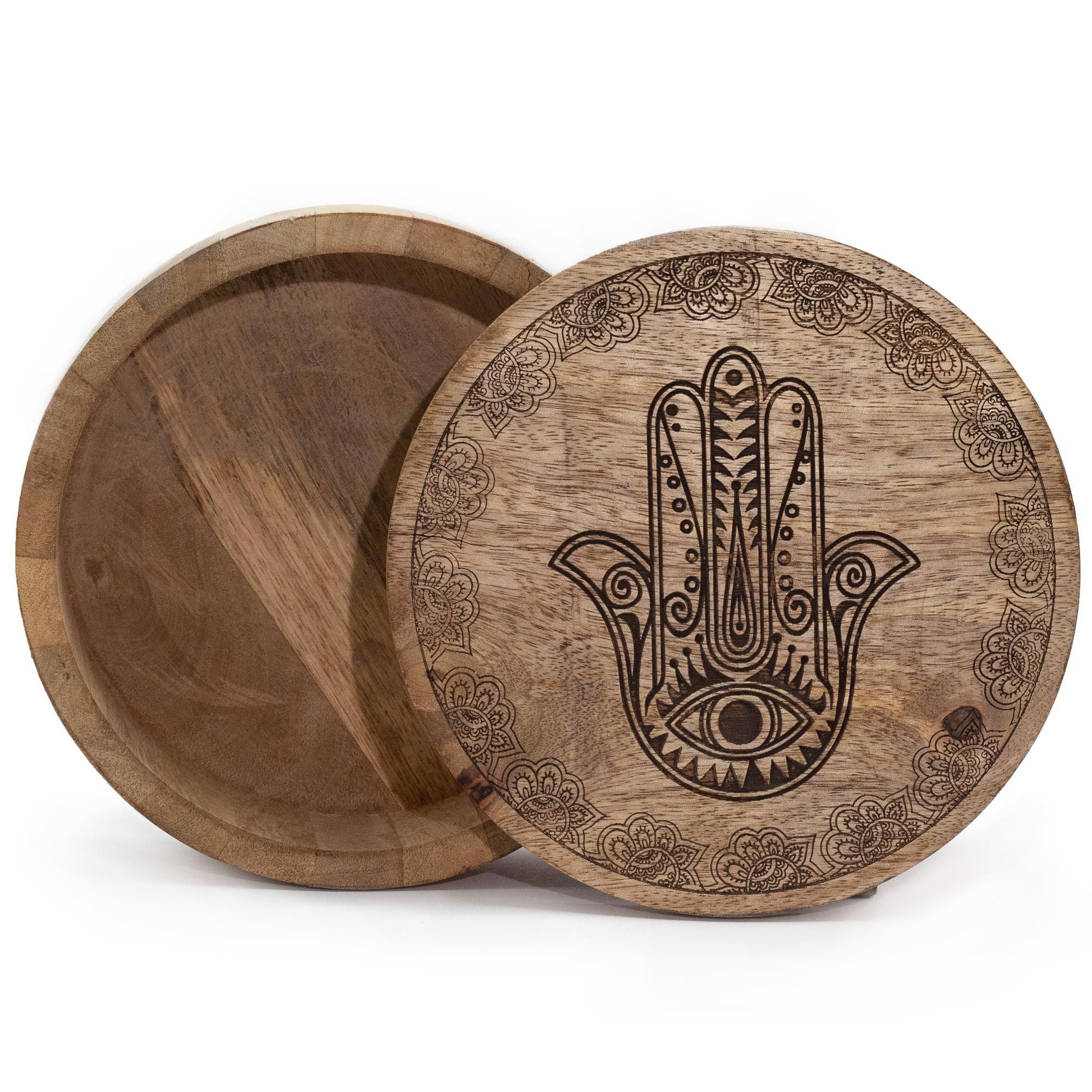 Big Round Box 17.5x7.5cm - Hamsa Black Engraved - Luna Panther