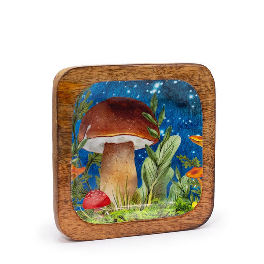 Big Square Trinket Tray 15x15x2.5cm - Mushroom Design Teal - Luna Panther