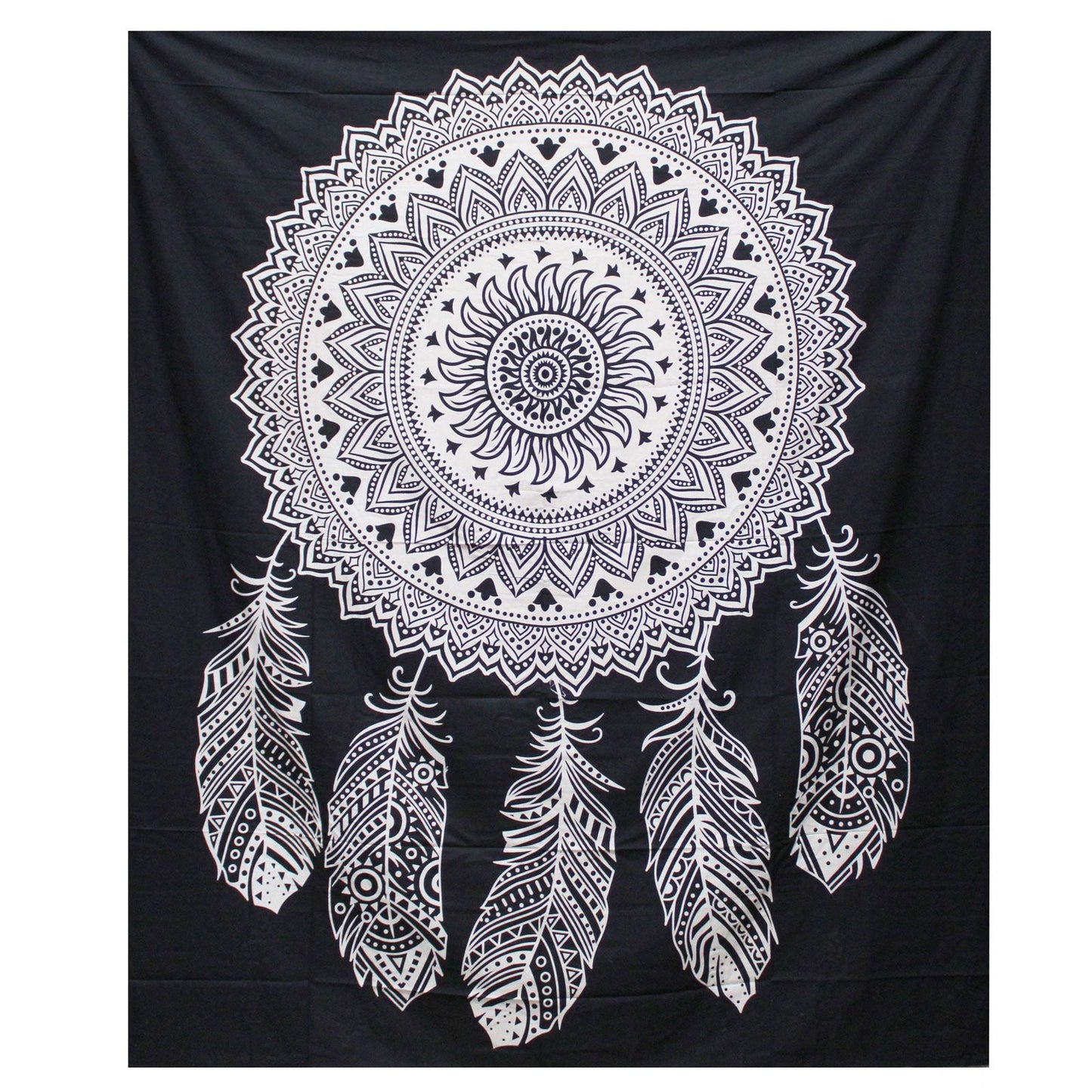 Black and White Double Cotton Bedspread + Wall Hanging - Dreamcatcher - Luna Panther