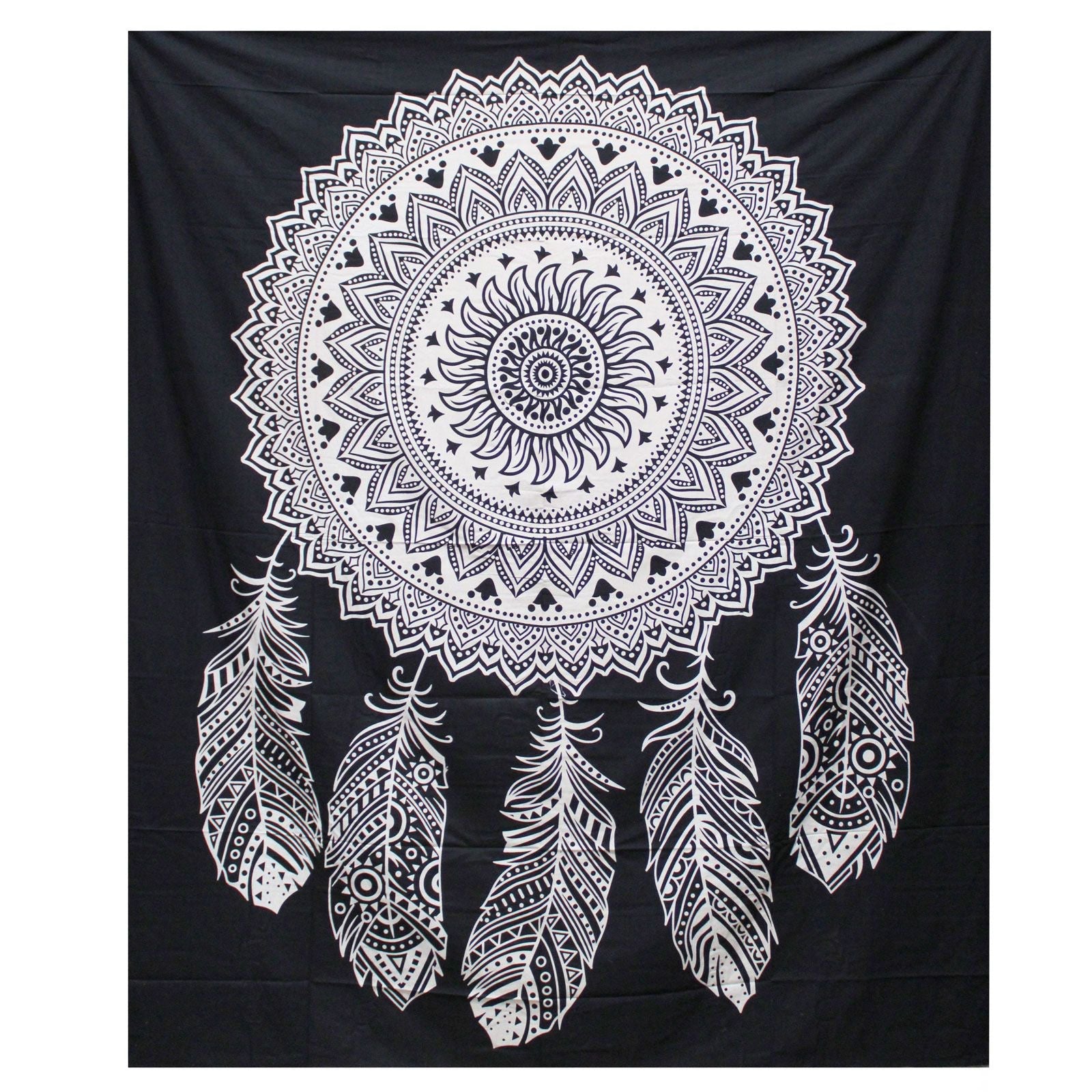Black and White Double Cotton Bedspread + Wall Hanging - Dreamcatcher - Luna Panther