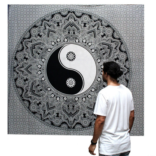 Black and White Double Cotton Bedspread + Wall Hanging - Yin Yang - Luna Panther alternate view