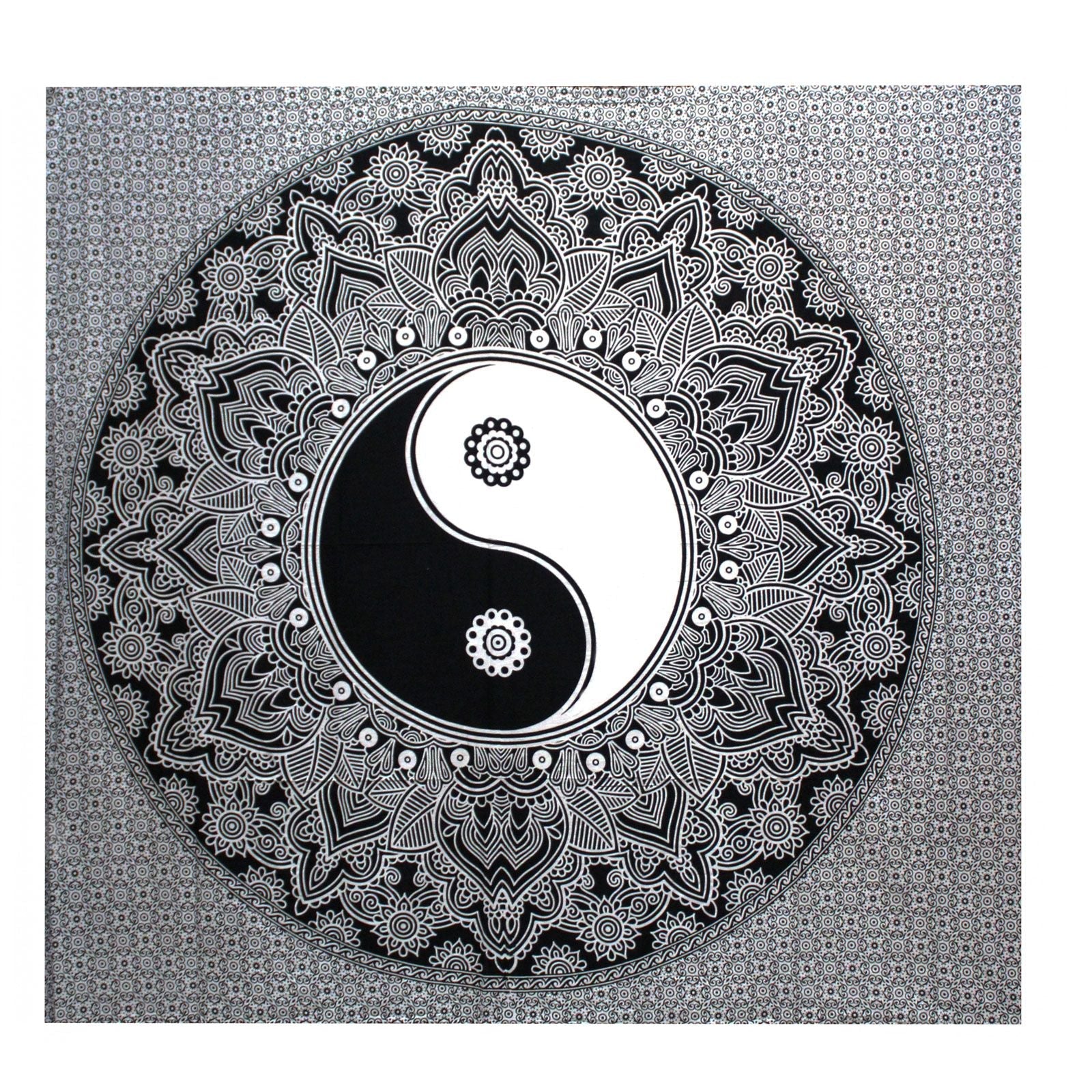 Black and White Double Cotton Bedspread + Wall Hanging - Yin Yang - Luna Panther