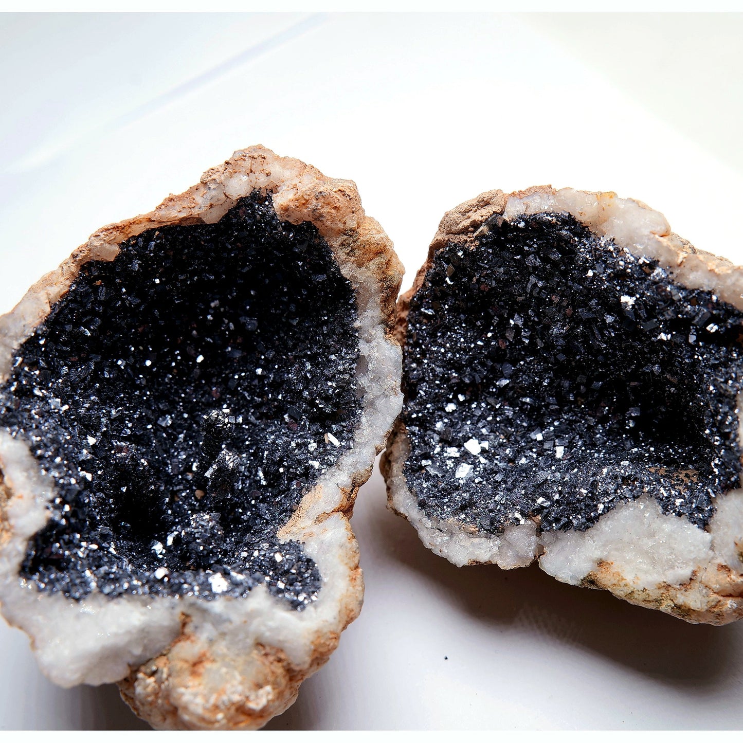 Black Druzy Quartz & Agate Geode Pair - 316g - Luna Panther