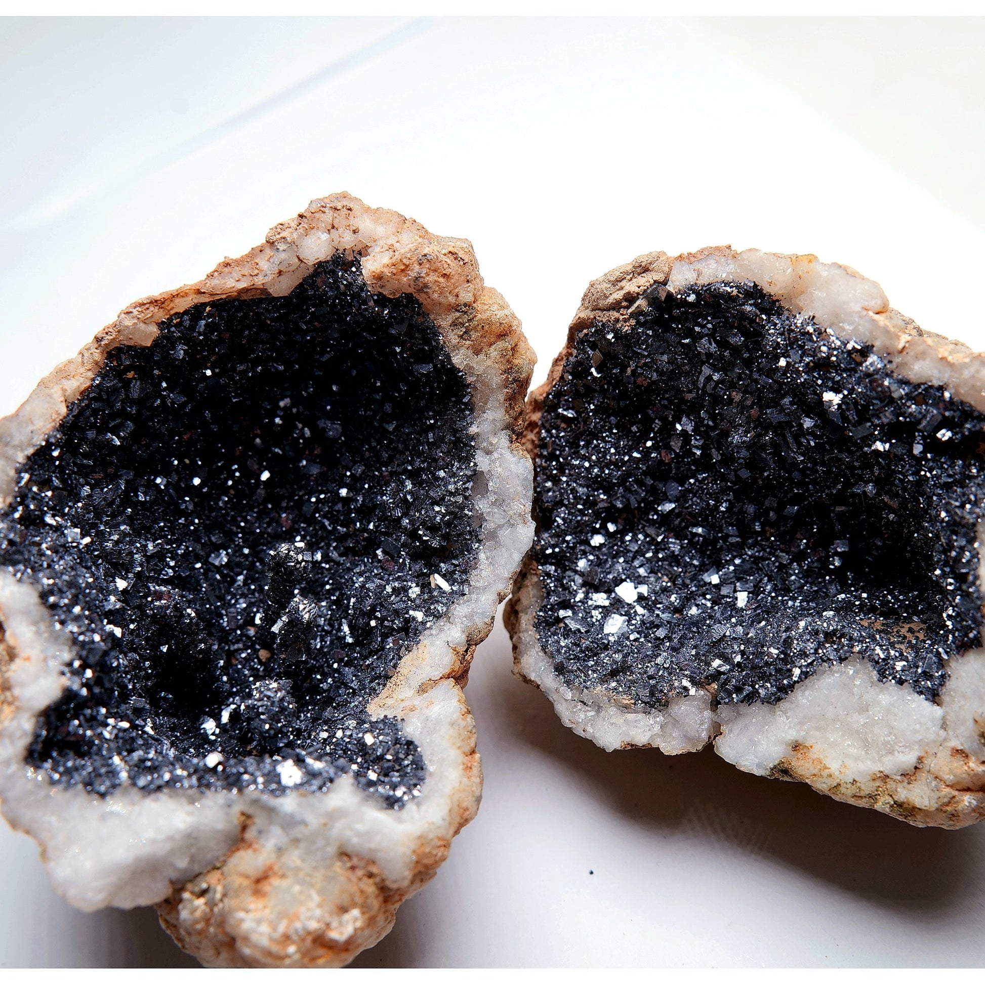 Black Druzy Quartz & Agate Geode Pair - 316g - Luna Panther