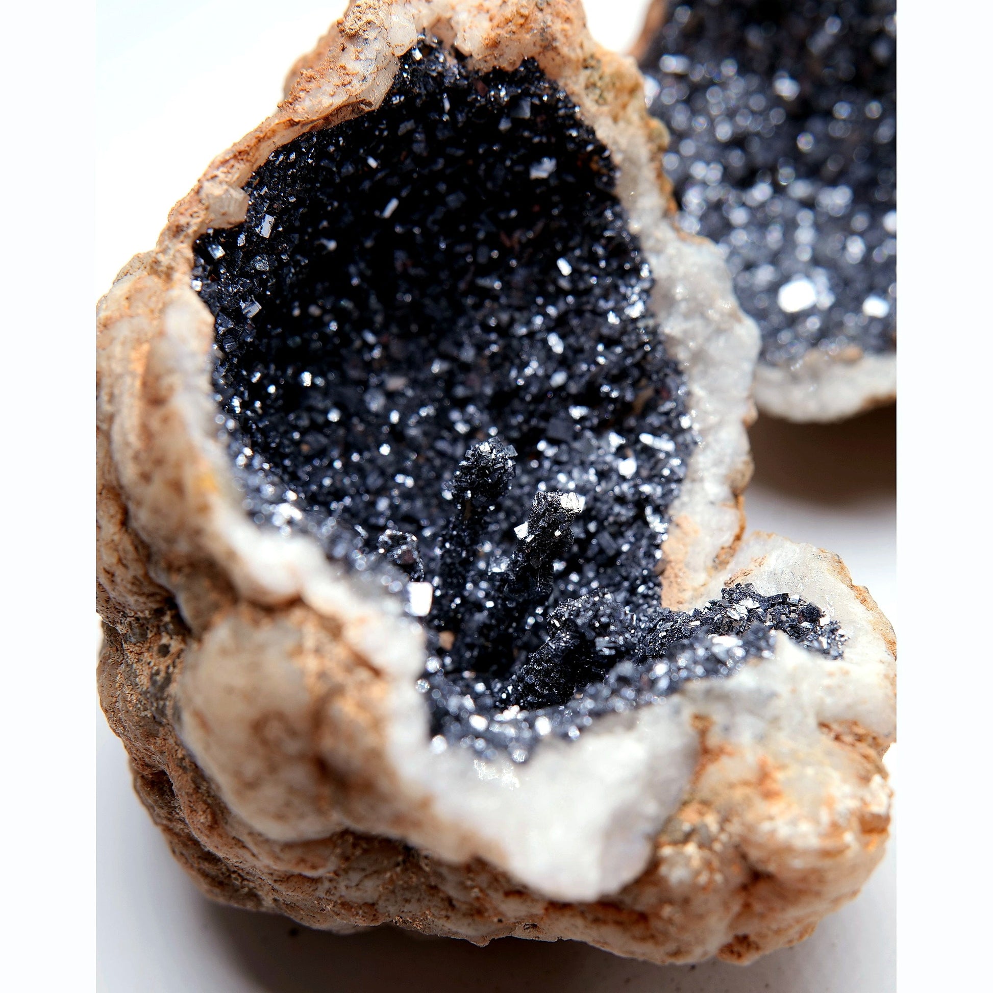 Black Druzy Quartz & Agate Geode Pair - 316g - Luna Panther