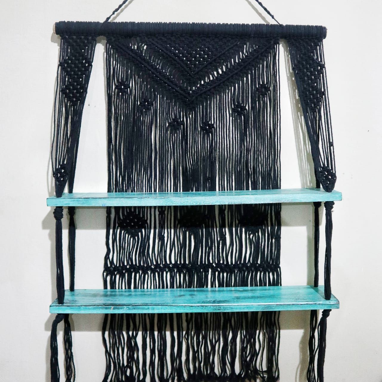 Black Macrame Hanging Shelves - Turquoise - Luna Panther