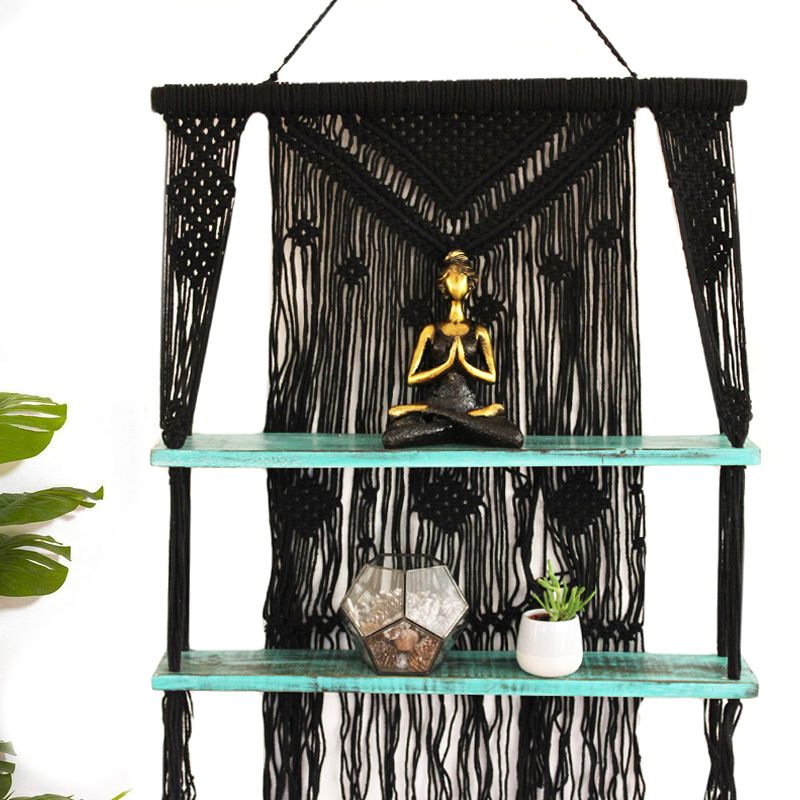 Black Macrame Hanging Shelves - Turquoise - Luna Panther