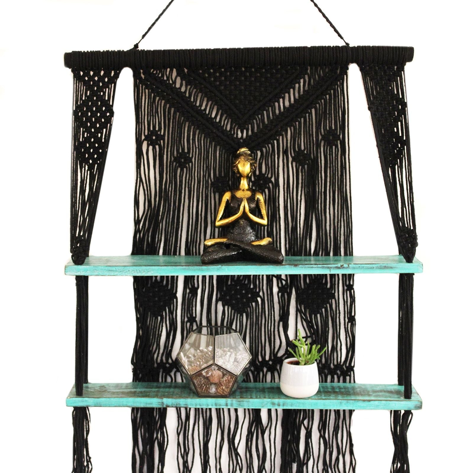 Black Macrame Hanging Shelves - Turquoise - Luna Panther