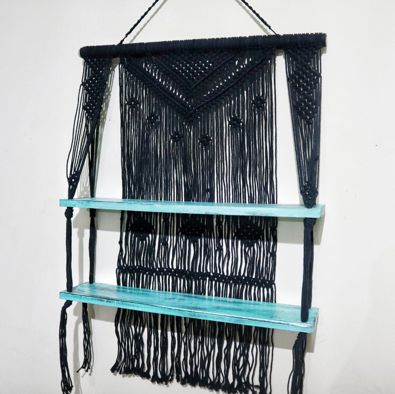 Black Macrame Hanging Shelves - Turquoise - Luna Panther