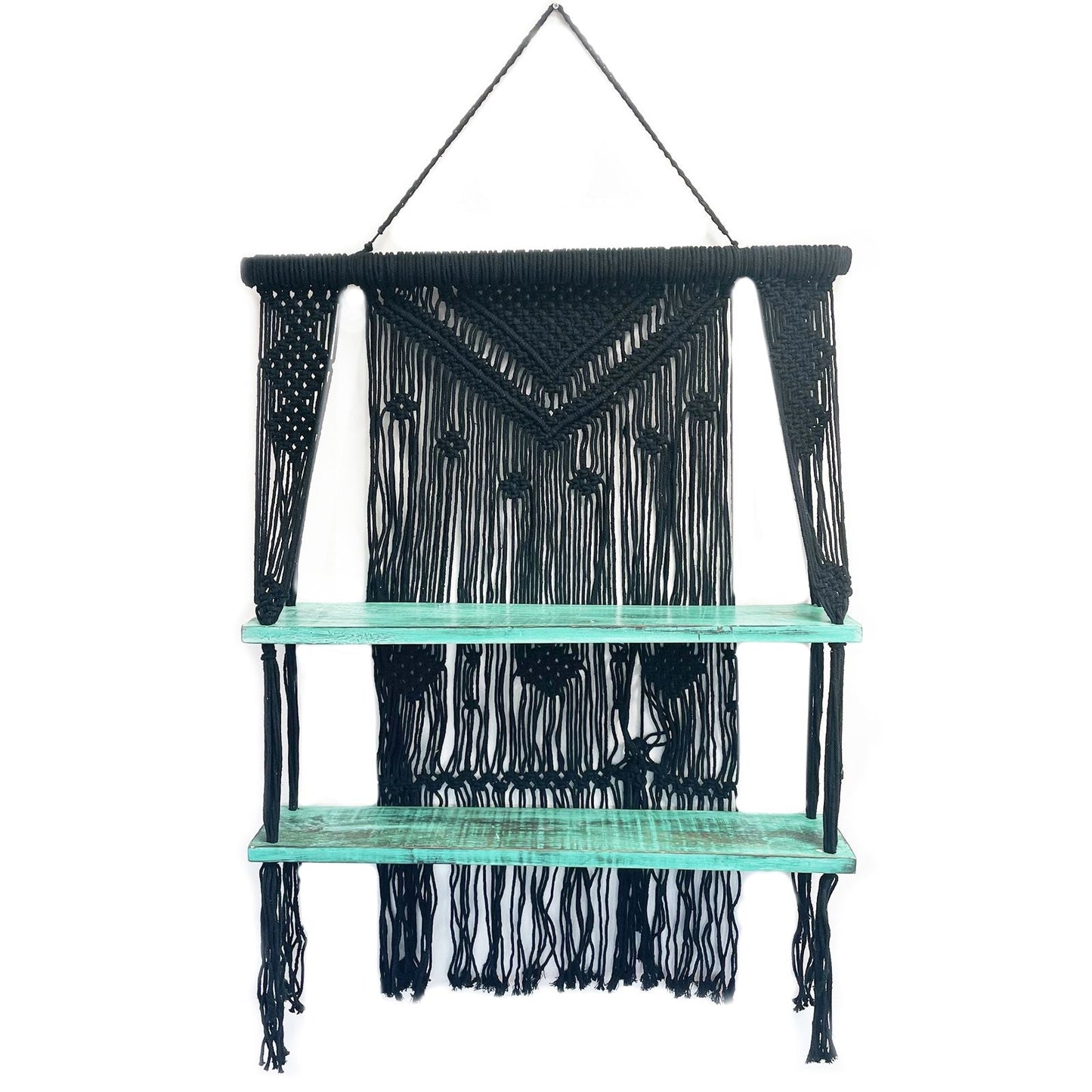 Black Macrame Hanging Shelves - Turquoise - Luna Panther