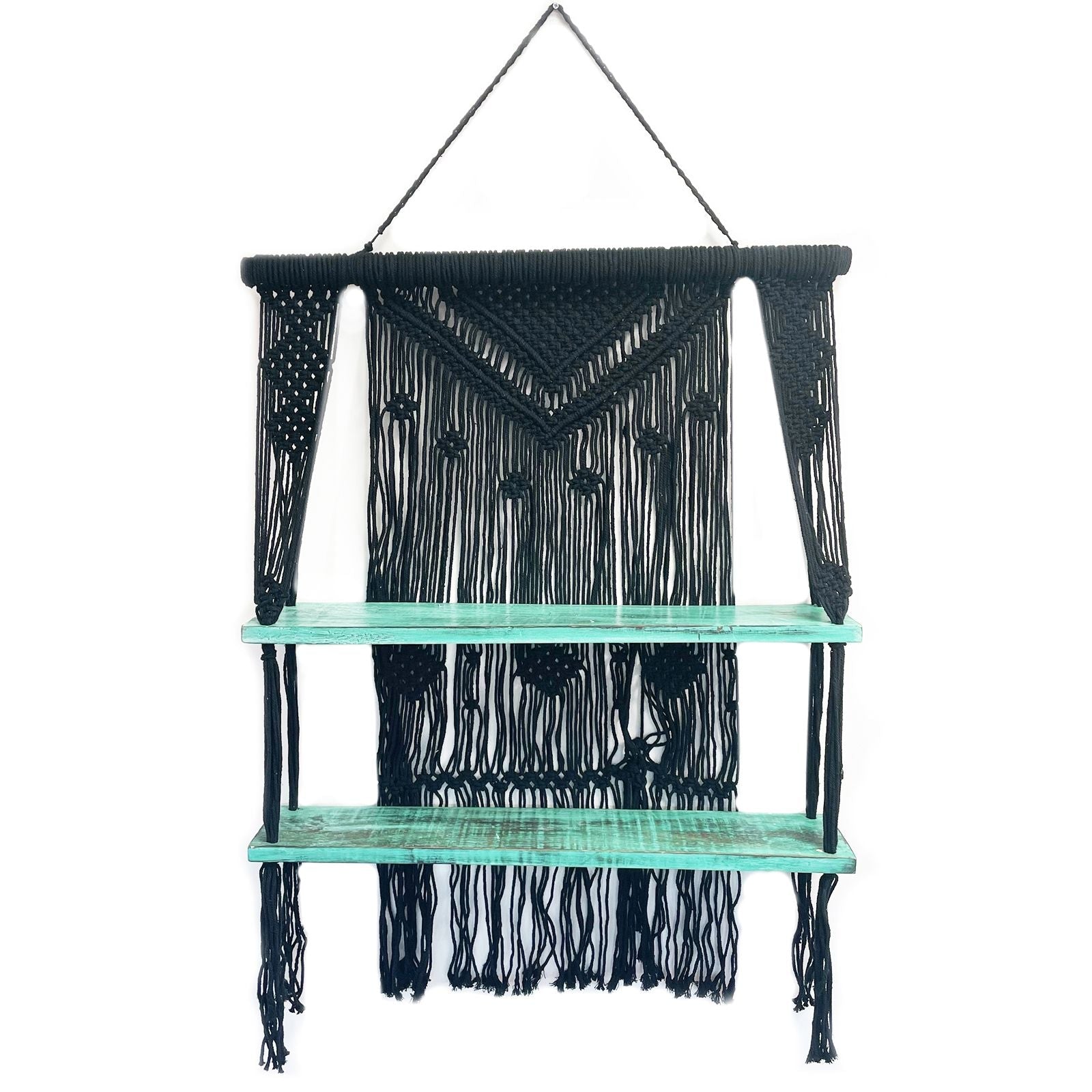 Black Macrame Hanging Shelves - Turquoise - Luna Panther