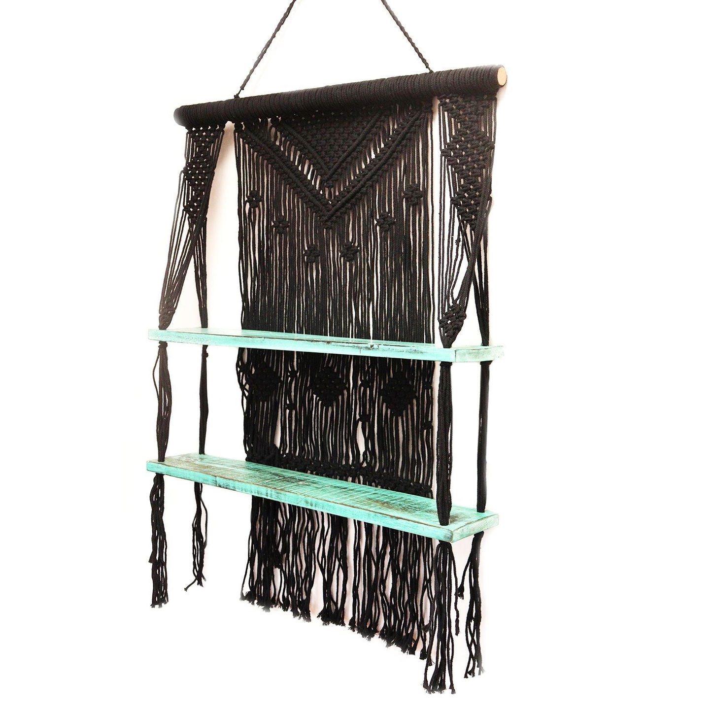 Black Macrame Hanging Shelves - Turquoise - Luna Panther