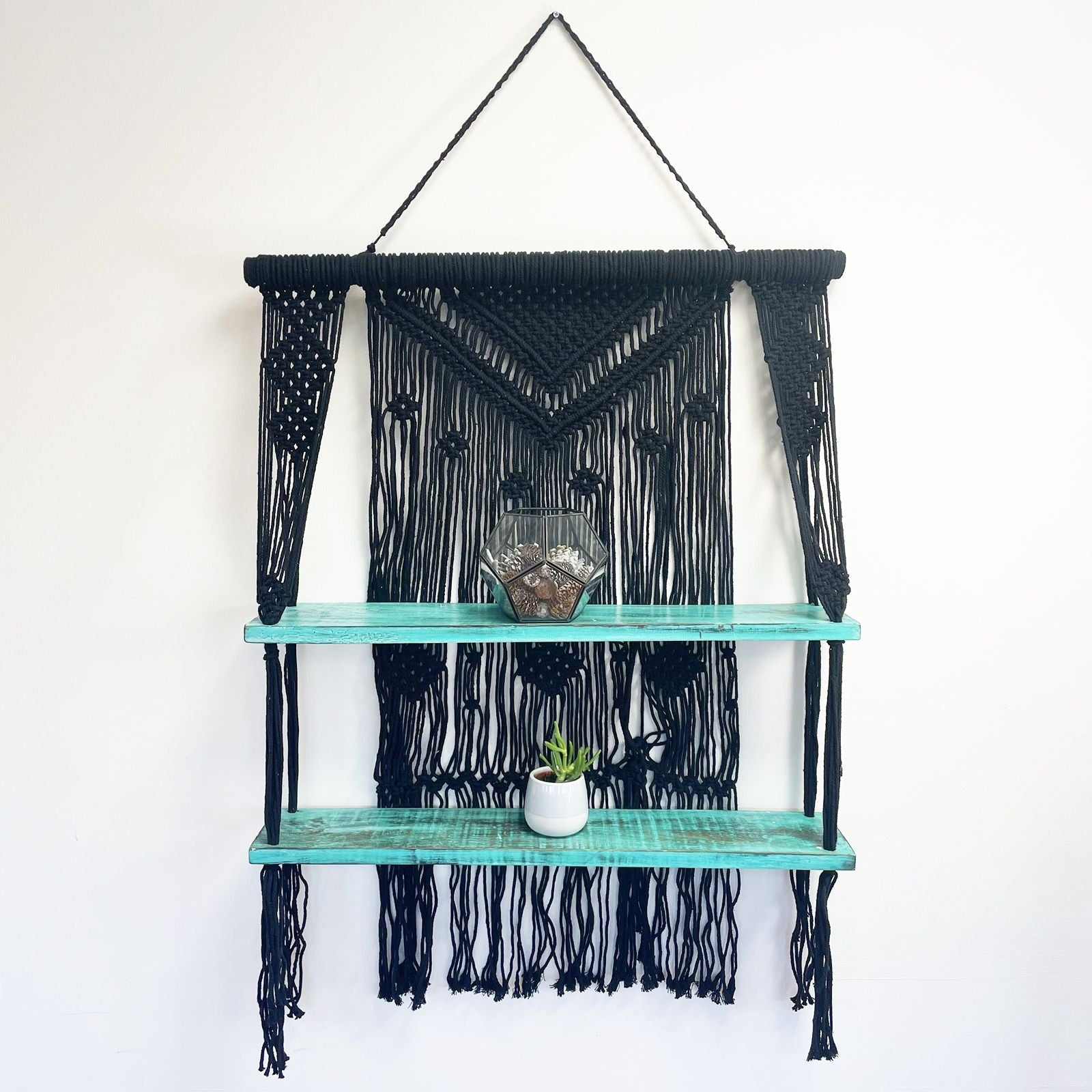 Black Macrame Hanging Shelves - Turquoise - Luna Panther