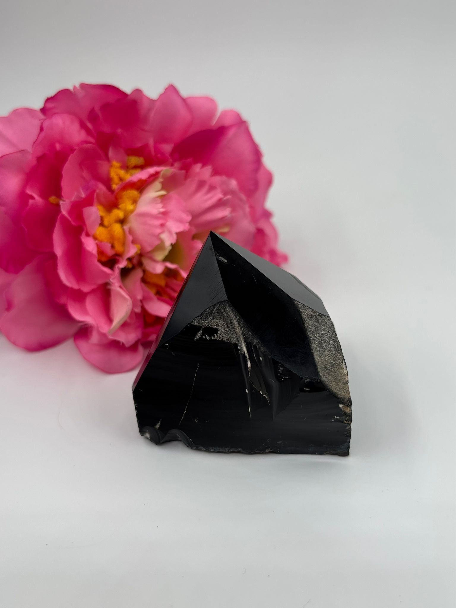Polished Black Obsidian Natural Point 173g featuring deep jet-black tone and glassy finish - Luna Panther