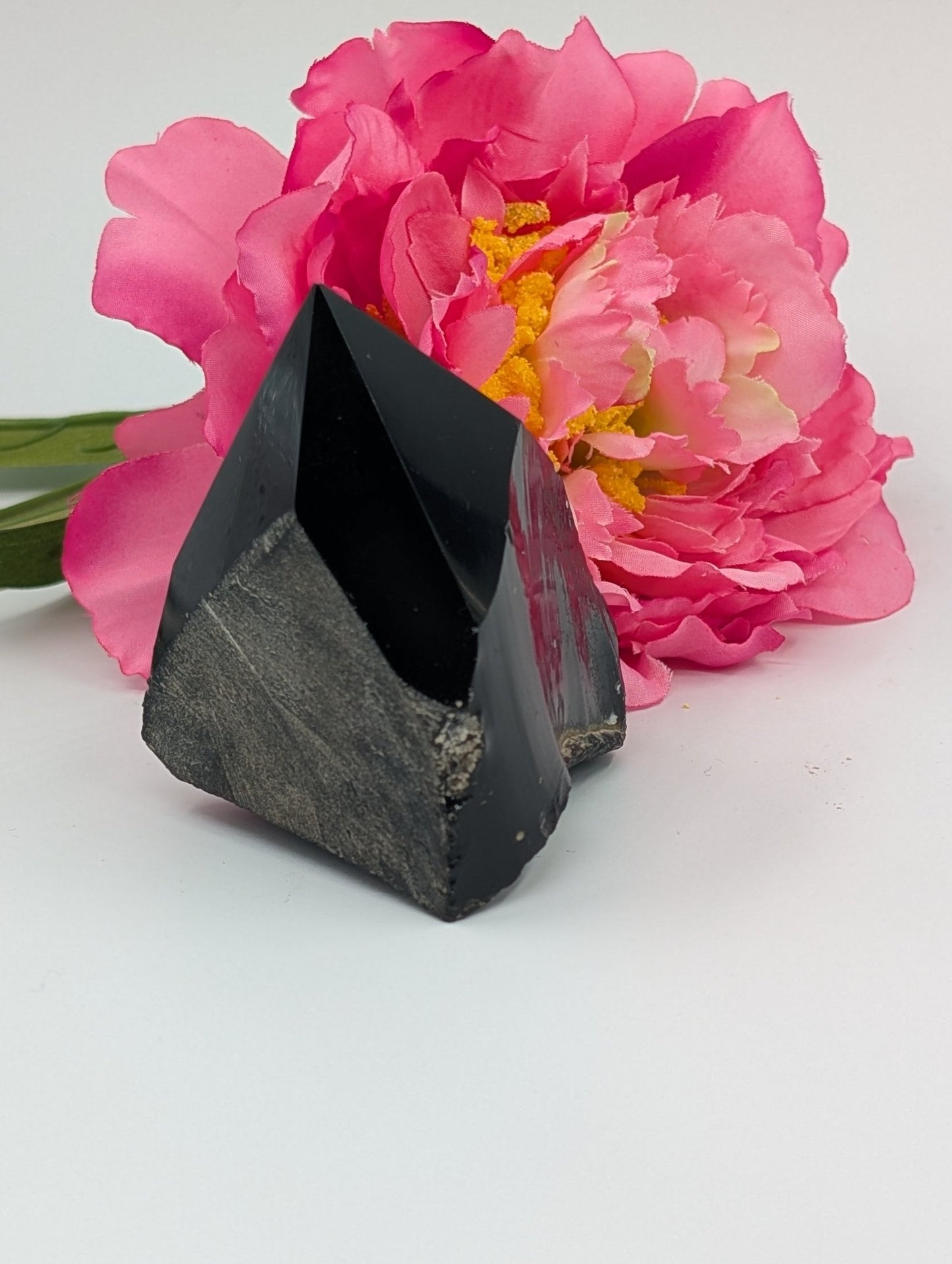 Polished Black Obsidian Natural Point 190g featuring deep jet-black tone and glassy finish - Luna Panther