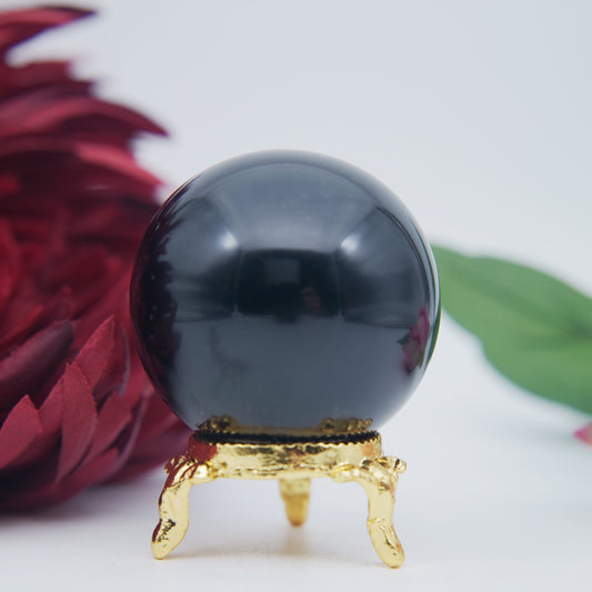 Polished Black Obsidian Sphere 55mm 230g featuring deep jet-black tone and glassy finish - Luna Panther