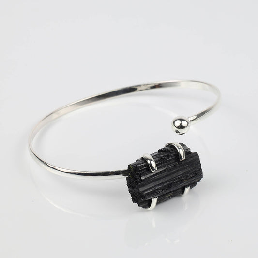 Black Tourmaline Silver-Plated Cuff Bracelet — bracelets, image 1 of 5.