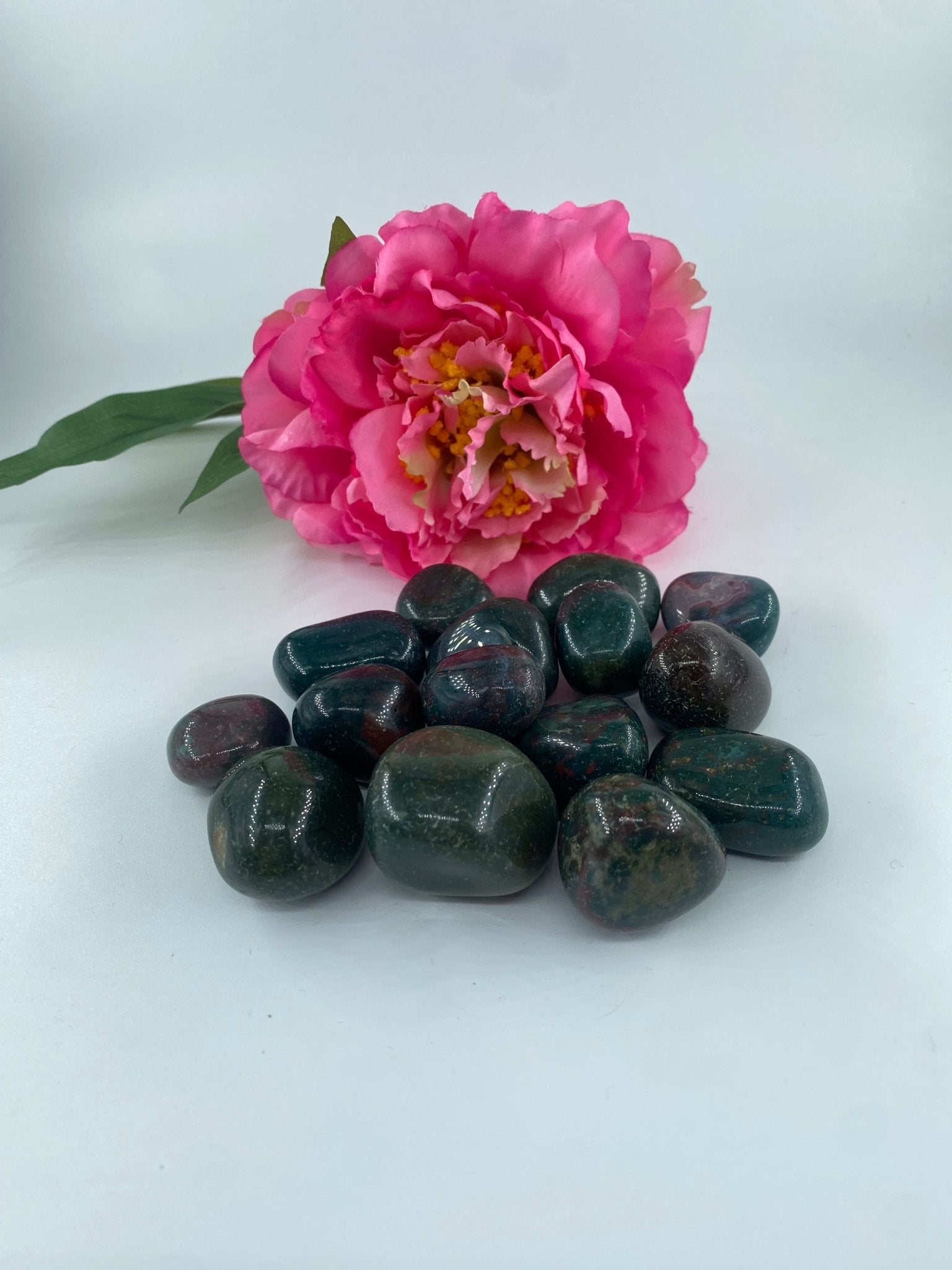 Polished Bloodstone - Tumble Stone featuring deep green base with red flecks - Luna Panther