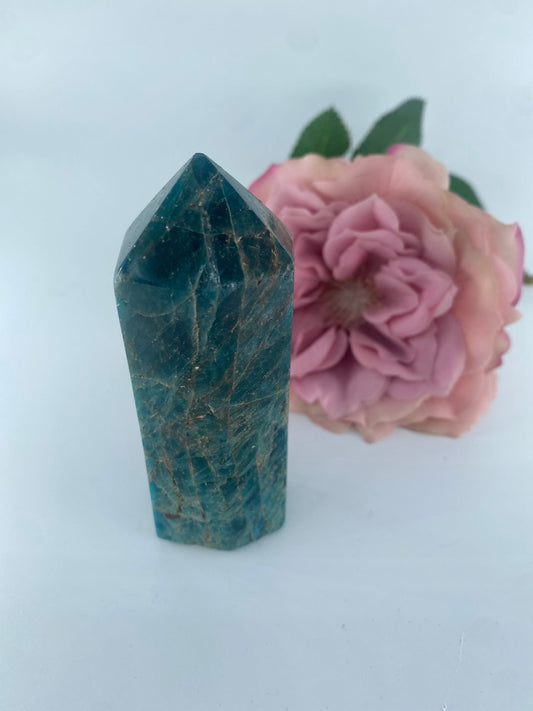 Polished Blue Apatite polished Tower 188grams featuring teal-blue tone and crystalline depth - Luna Panther