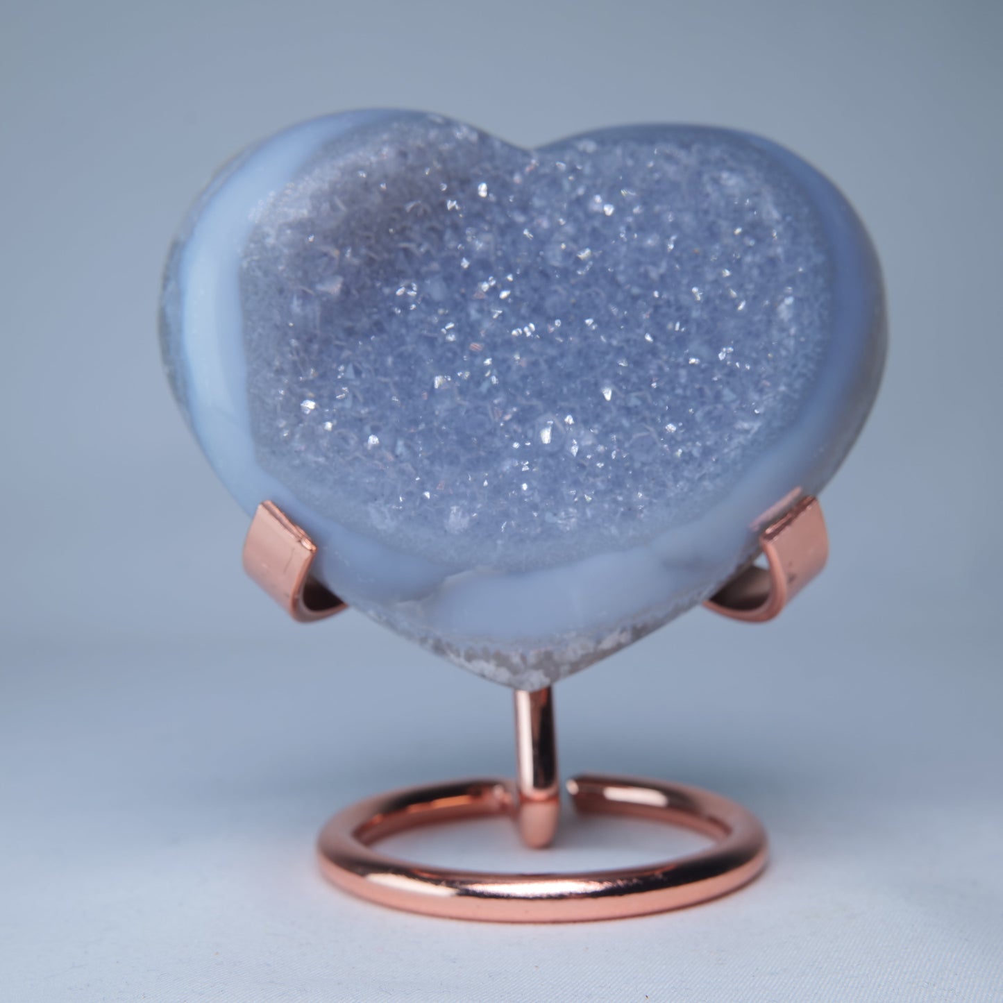 Blue Grey Druzy Agate Heart 274g with Stand - Luna Panther
