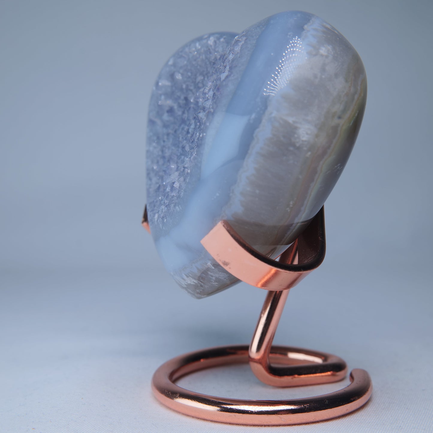 Blue Grey Druzy Agate Heart 274g with Stand - Luna Panther