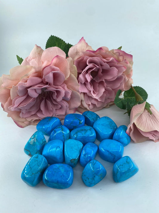 Polished Blue Howlite - Tumble Stone featuring white tone with grey veining - Luna Panther