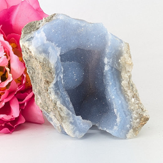 Natural Blue Lace Agate Geode Specimen 248g featuring pale blue banding and soft translucence - Luna Panther