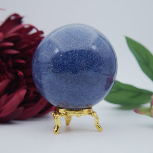 Polished Blue Lazulite Sphere 505g featuring natural patterning and unique variations - Luna Panther