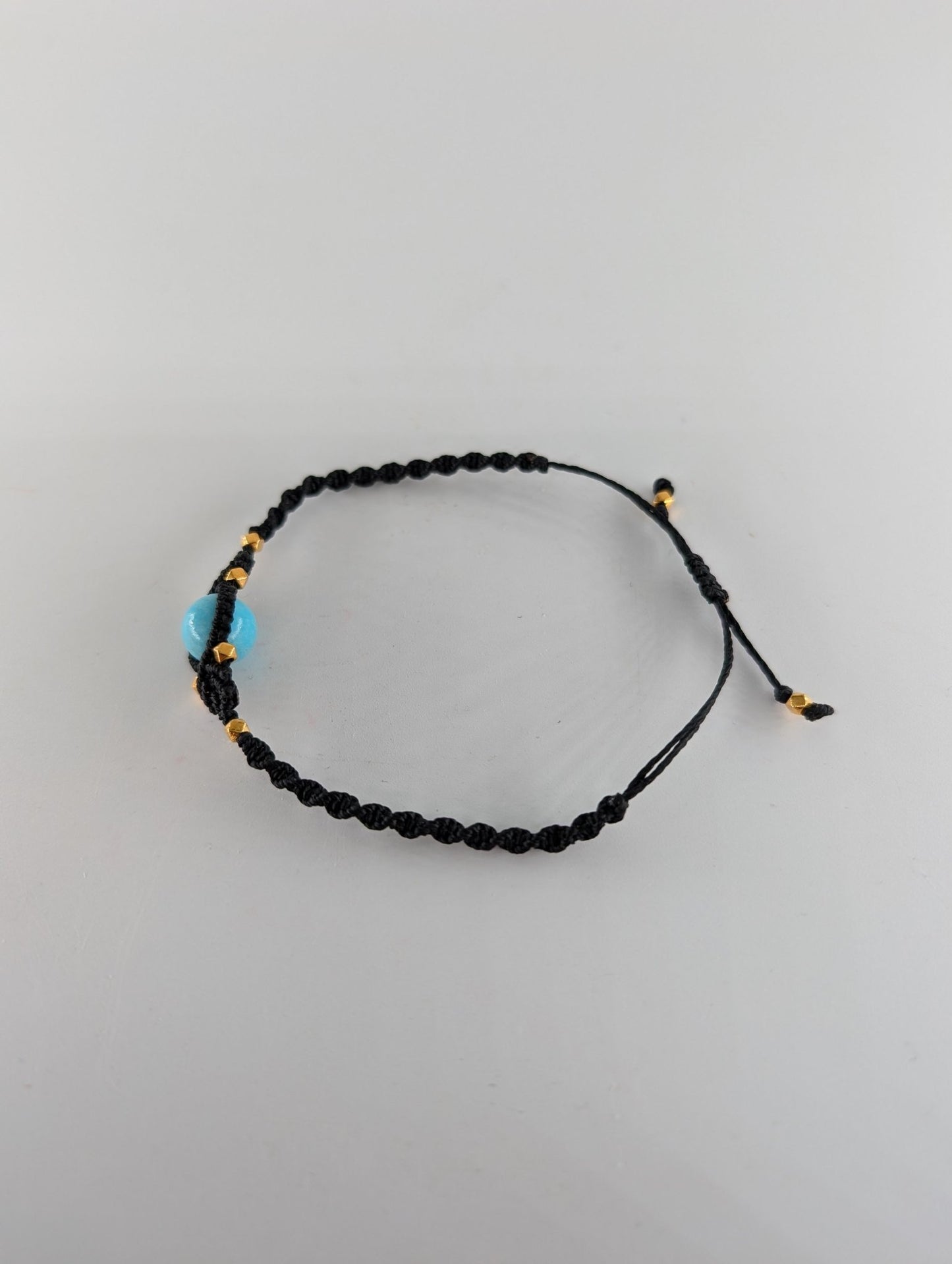 Polished Blue Turquoise Black Micro Macrame Bracelet featuring natural patterning and unique variations - Luna Panther