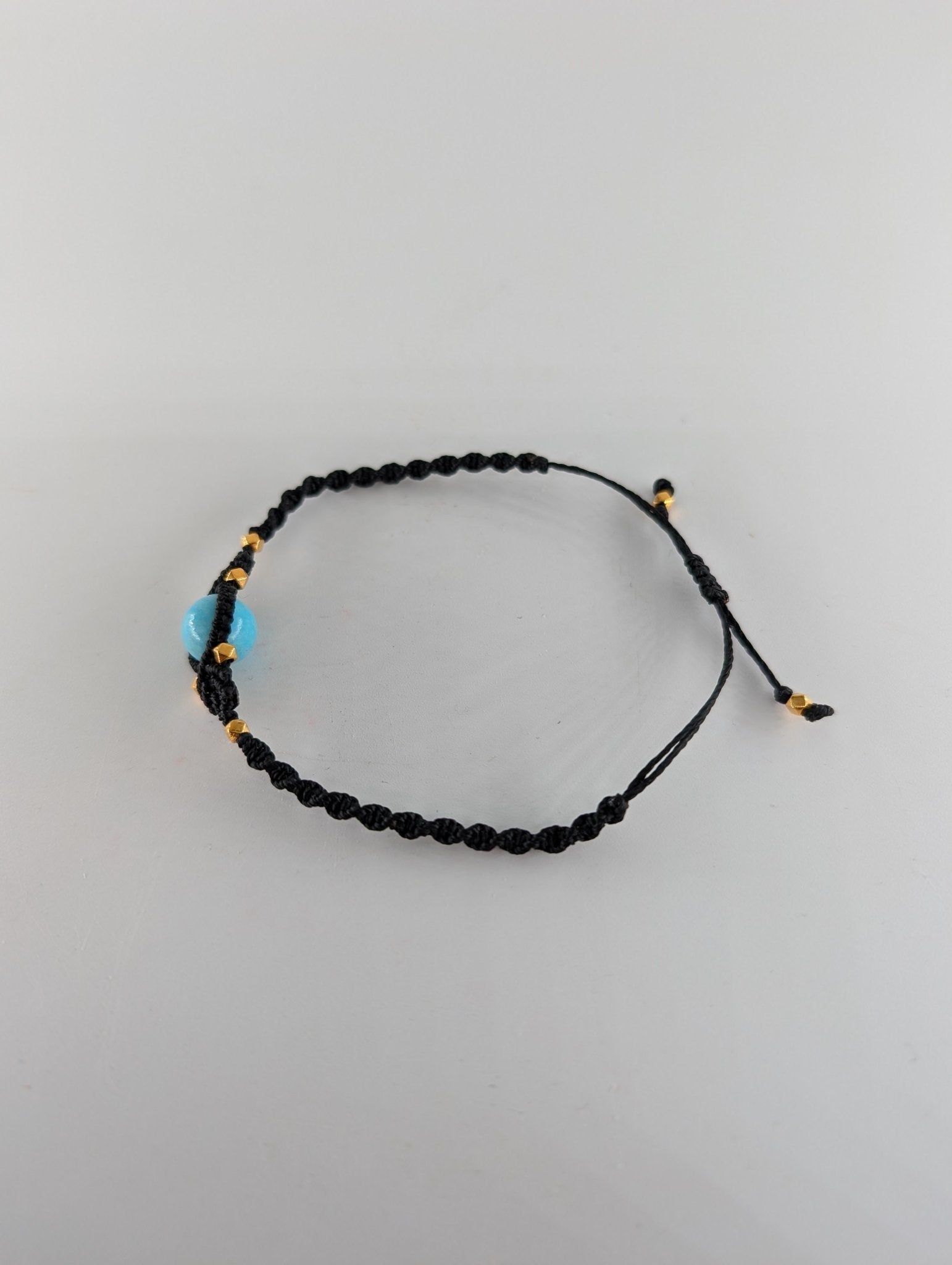 Polished Blue Turquoise Black Micro Macrame Bracelet featuring natural patterning and unique variations - Luna Panther