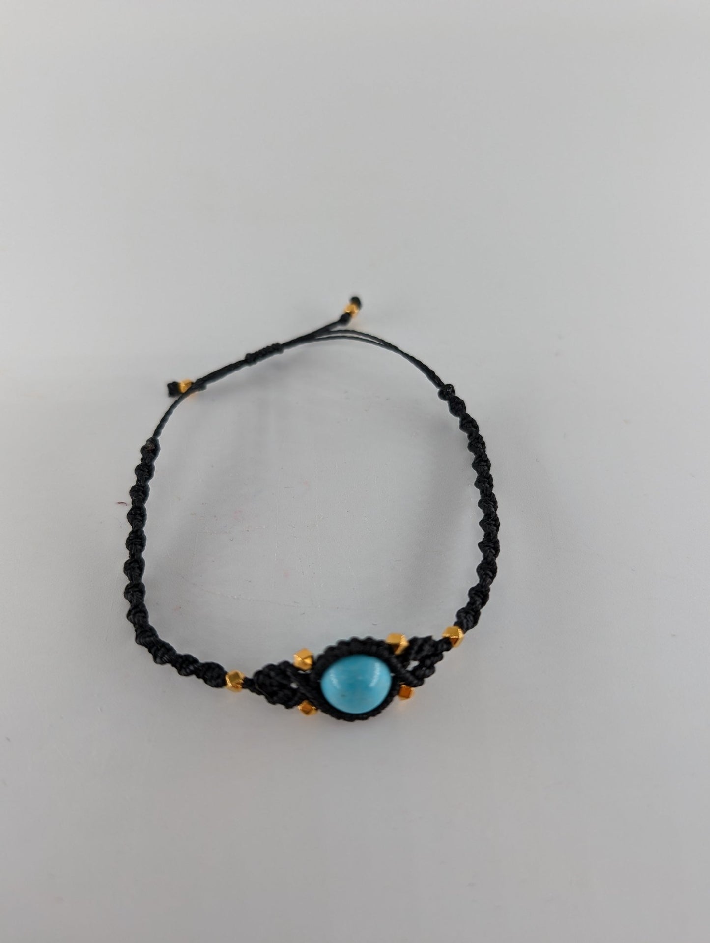 Polished Blue Turquoise Black Micro Macrame Bracelet featuring natural patterning and unique variations - Luna Panther