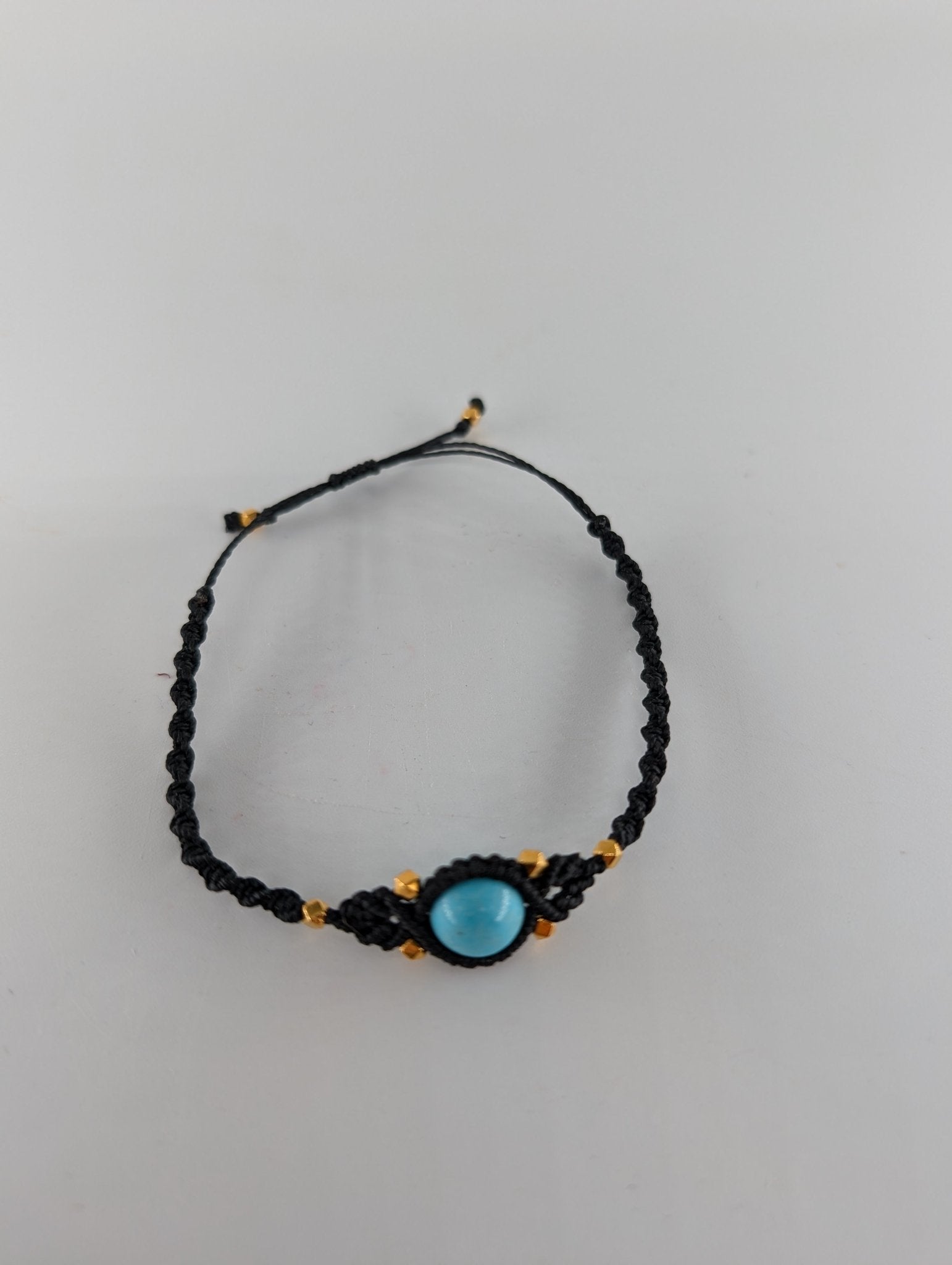 Polished Blue Turquoise Black Micro Macrame Bracelet featuring natural patterning and unique variations - Luna Panther