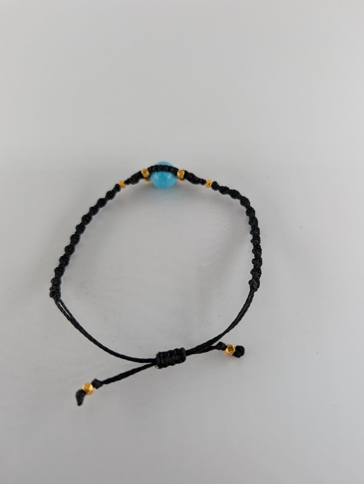 Polished Blue Turquoise Black Micro Macrame Bracelet featuring natural patterning and unique variations - Luna Panther