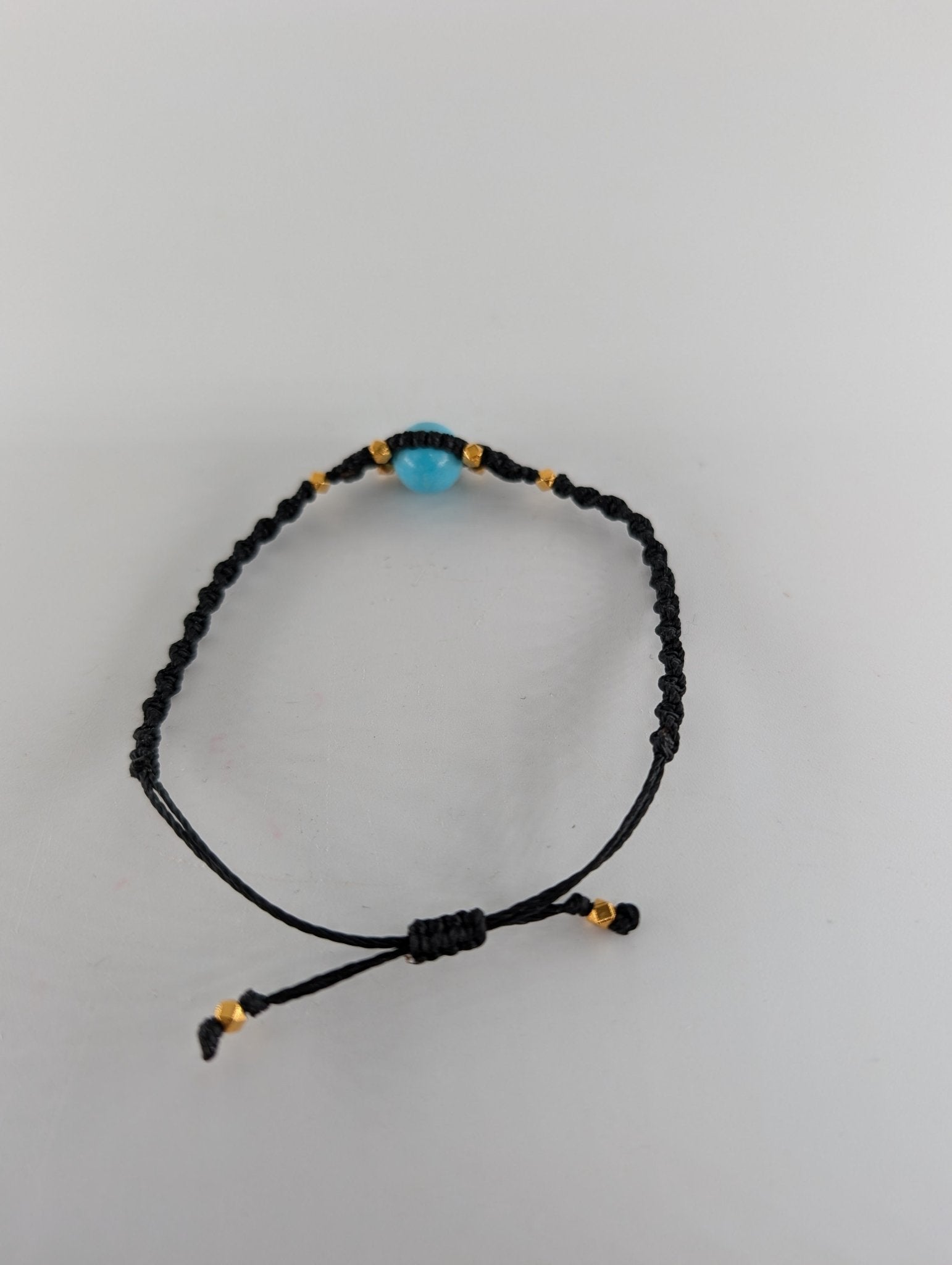 Polished Blue Turquoise Black Micro Macrame Bracelet featuring natural patterning and unique variations - Luna Panther