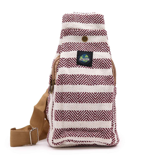 Polished Body Cross Bag Natural Cotton - Burgundy & White featuring natural patterning and unique variations - Luna Panther