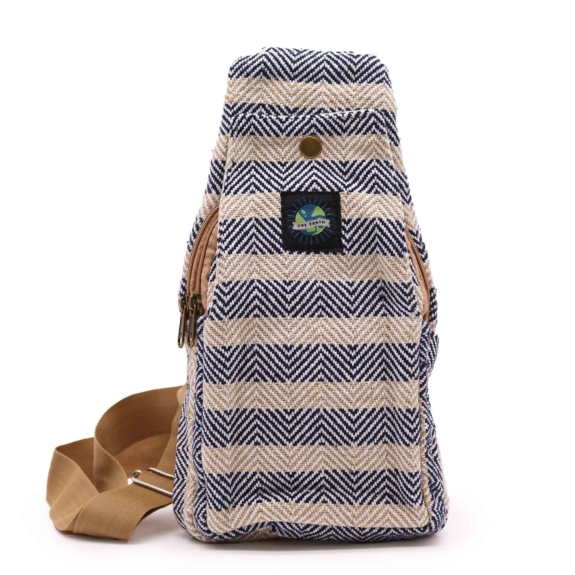 Polished Body Cross Bag Natural Cotton - Tan & Navy featuring natural patterning and unique variations - Luna Panther
