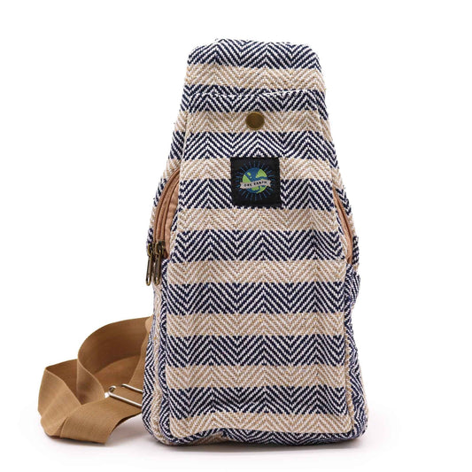 Polished Body Cross Bag Natural Cotton - Tan & Navy featuring natural patterning and unique variations - Luna Panther