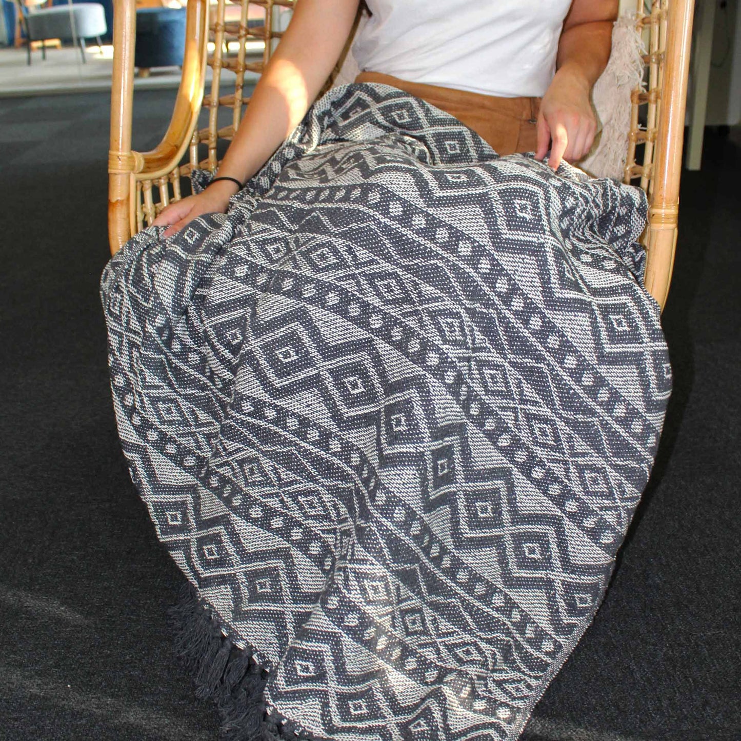 Boho Comfort Throws - Grey Geometric - Luna Panther