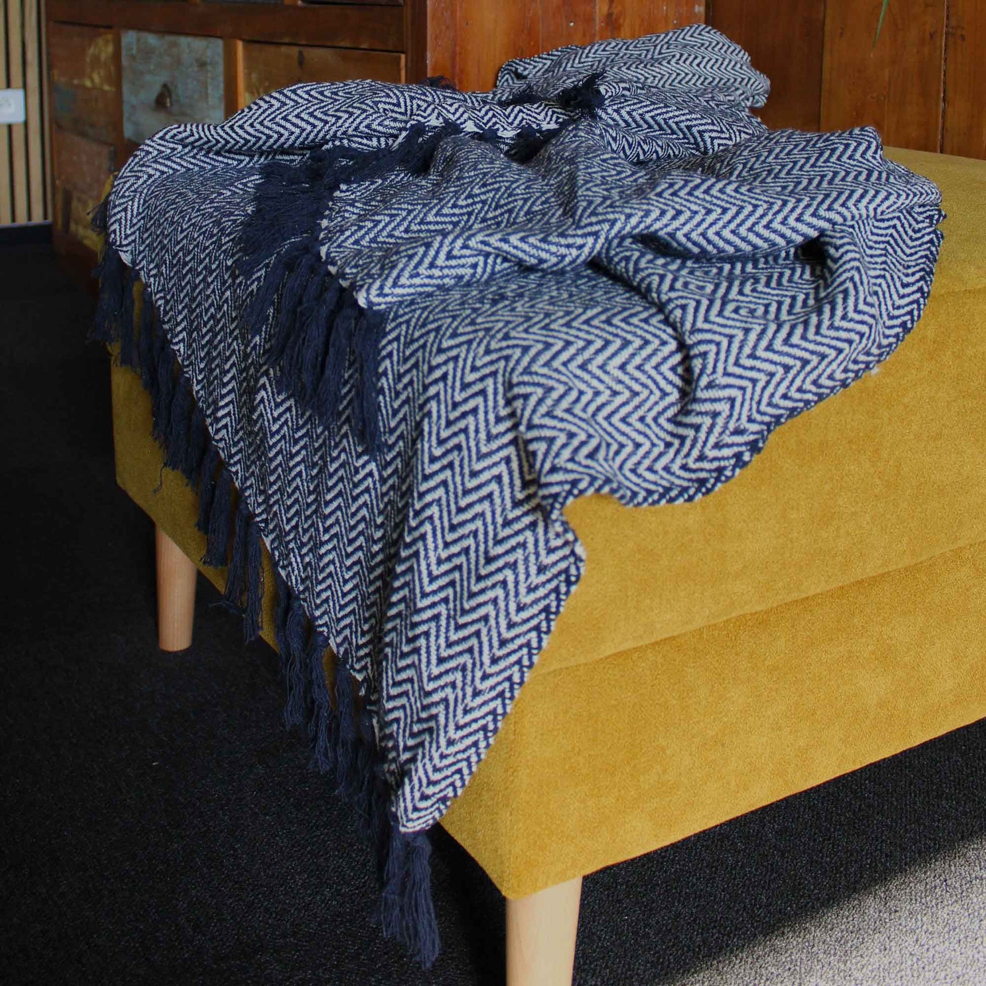 Boho Comfort Throws - Navy Zigzag - Luna Panther