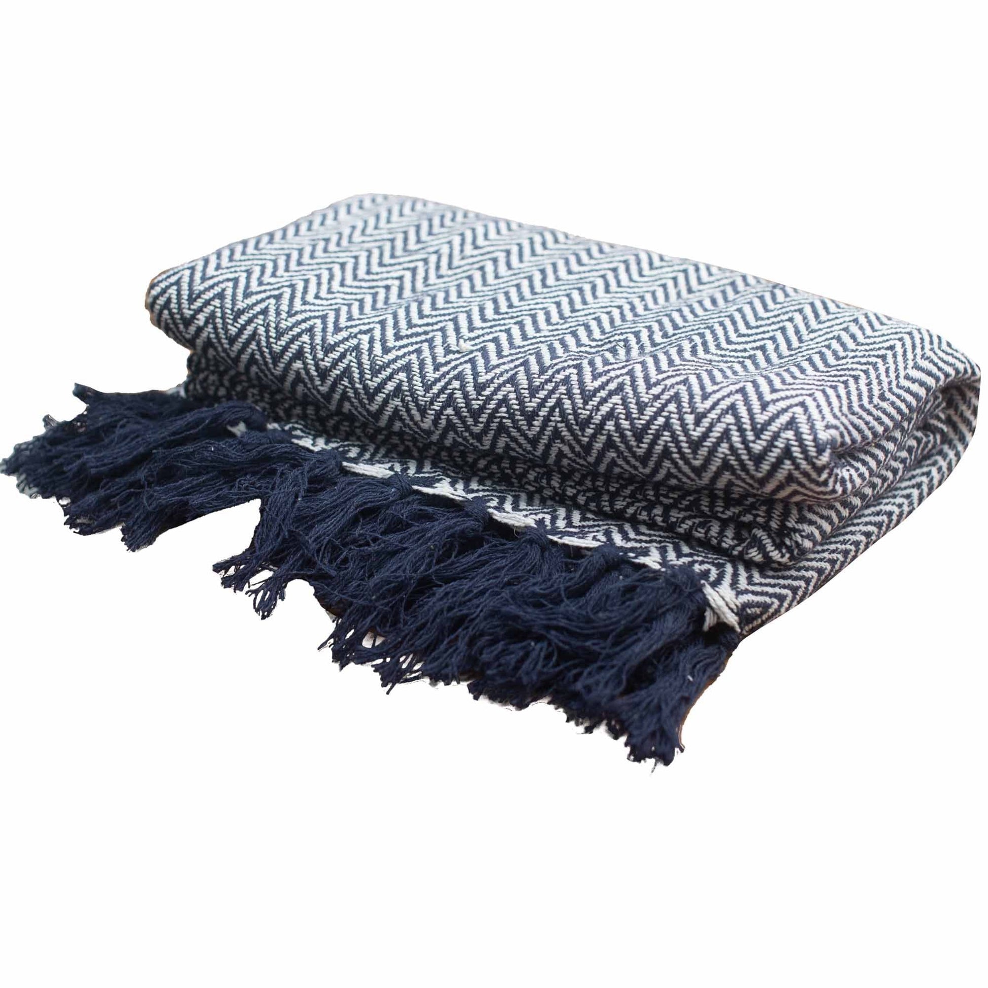 Boho Comfort Throws - Navy Zigzag - Luna Panther