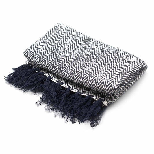 Boho Comfort Throws - Navy Zigzag - Luna Panther