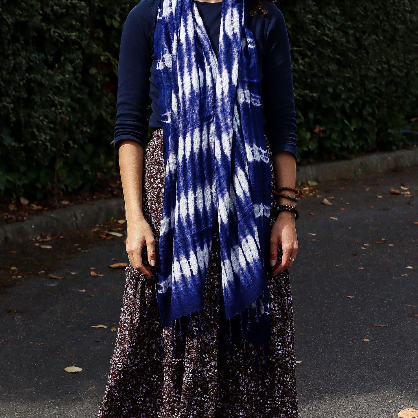 Boho Java Art Stole/Scarf - Indigo Stripes - 62x200cm - Luna Panther