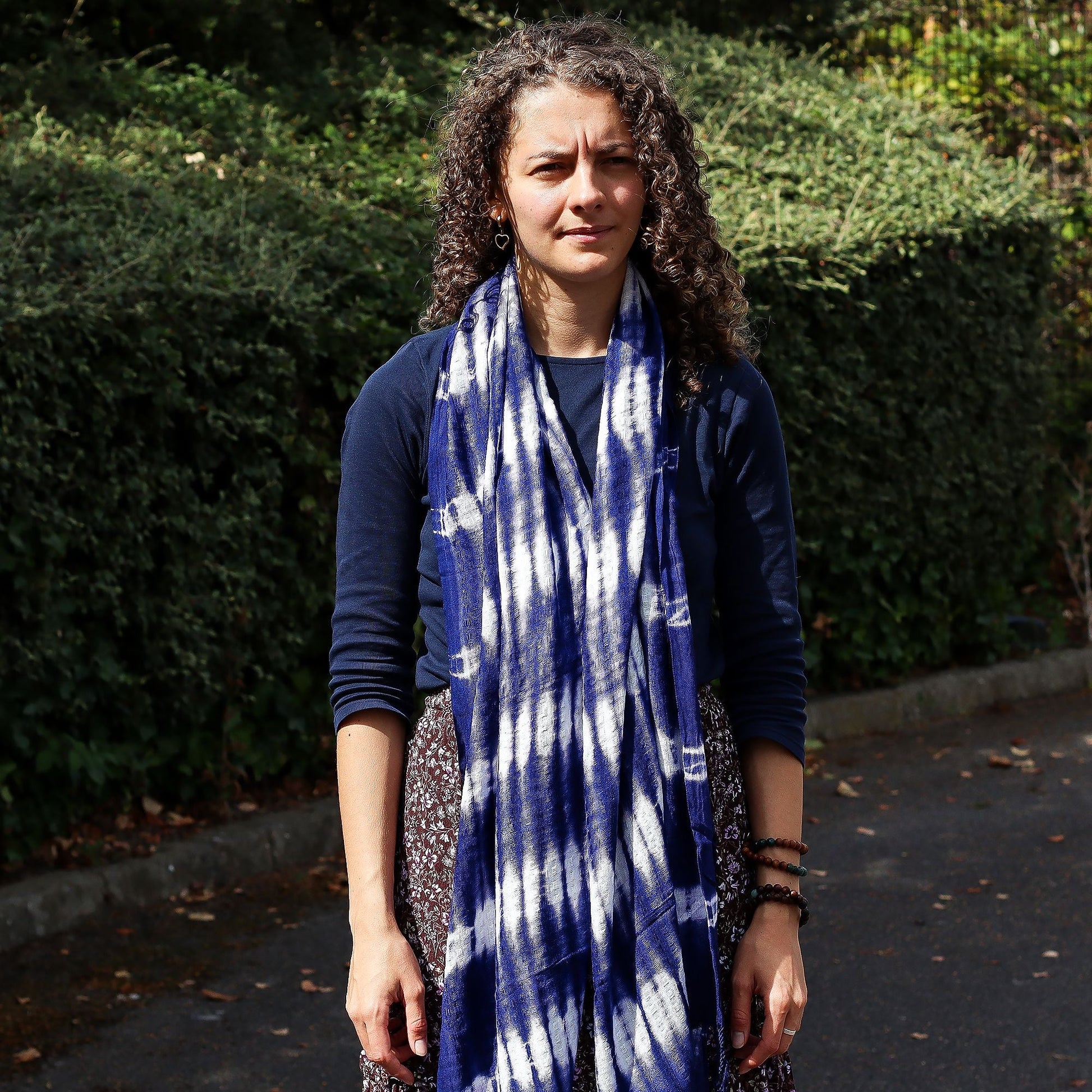 Boho Java Art Stole/Scarf - Indigo Stripes - 62x200cm - Luna Panther