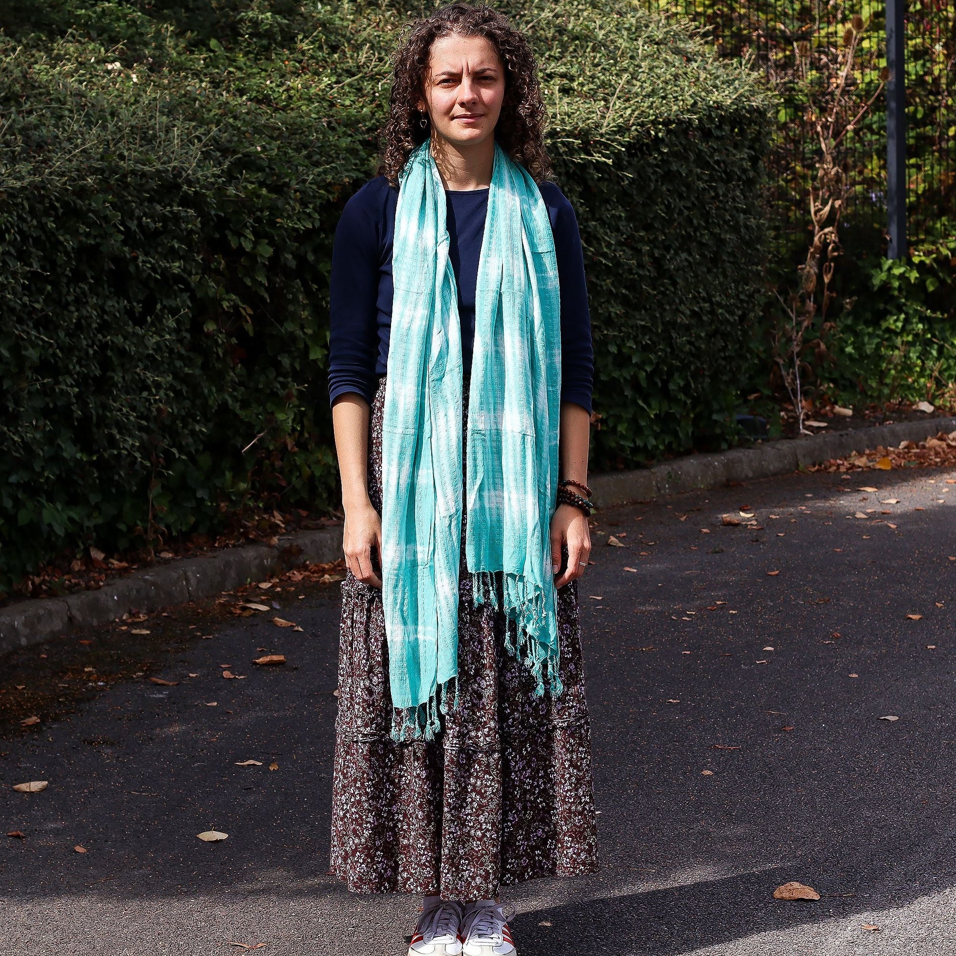 Boho Java Art Stole/Scarf - Teal Stripes & Motif - 62x200cm - Luna Panther