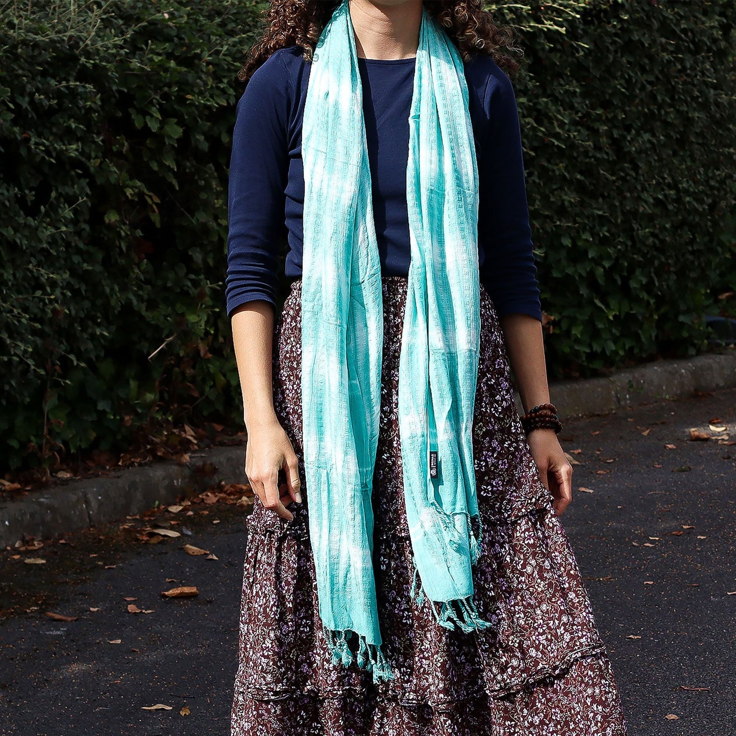 Boho Java Art Stole/Scarf - Teal Stripes & Motif - 62x200cm - Luna Panther