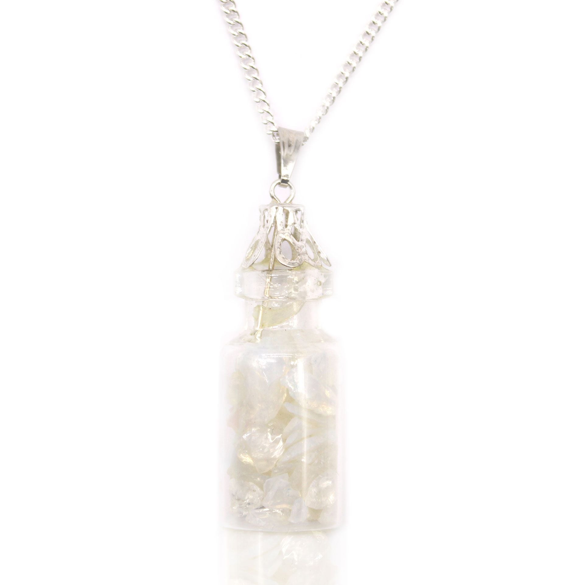 Polished Bottled Gemstones Necklace - Opalite featuring milky opalescent glow and smooth finish - Luna Panther