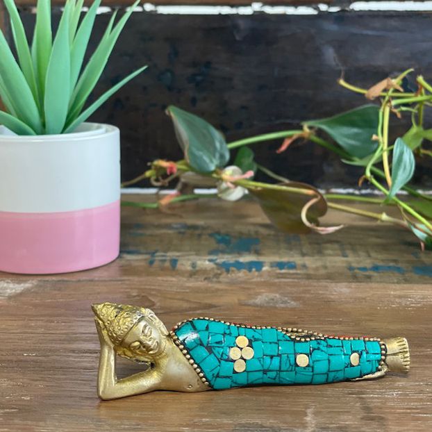 Brass Buddha Figure - Lying Down - 10cm - Luna Panther
