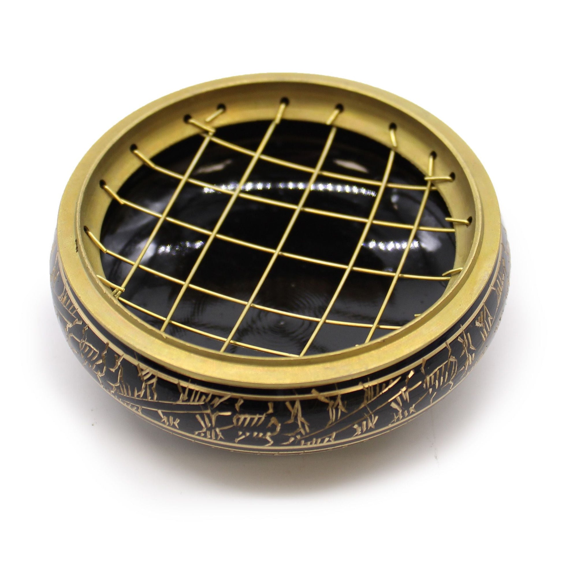 Brass Carved Charcoal Incense Jar - Luna Panther