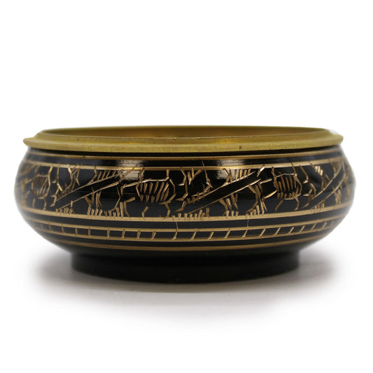 Brass Carved Charcoal Incense Jar - Luna Panther