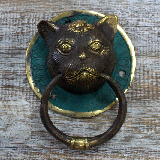 Brass Door Knocker - Cats Head - Luna Panther alternate view
